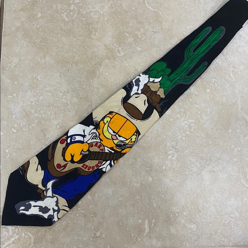 Vintage 1990s Paw Addiction Garfield GARF Brooks cowboy country tie - Silk -
